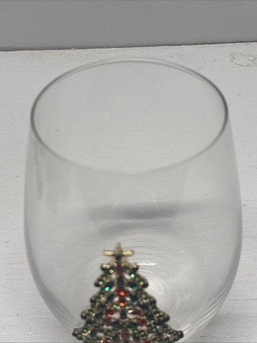 Rhinestone Jeweled CHRISTMAS TREE Stemless Wine Glass - Picture 4 of 6