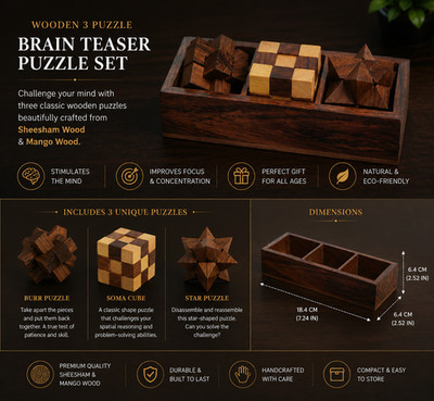 3 Stück Holzpuzzle Brainteaser Set | Soma Würfel Grat & Stern Puzzle Geschenkbox
