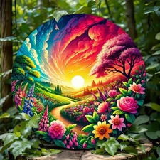 Sunset Garden Flowers Sky Aluminum Foil Carving Art
