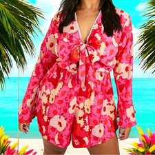 Boohoo NWT gorgeous Pink Floral Plus Size Romper Playsuit Sold Out Size 20
