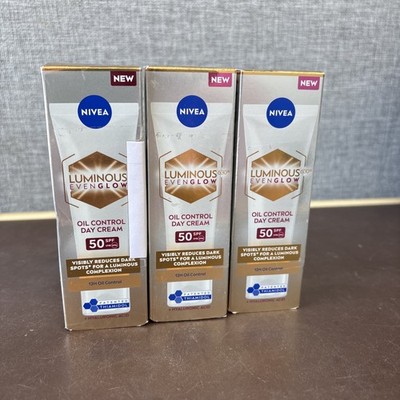 3 Pack Of NIVEA Luminous Even Glow Oil Control Day Cream SPF 50 Exp 04/27