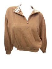 VICTORIA'S SECRET PINK Campus Quarter Zip Pullover Sweatshirt Sz M Tan/Brown NWT
