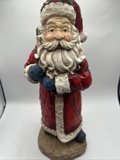 Vintage Folk Art Style Carved Santa Claus Figurine Hand Painted 12 Christmas