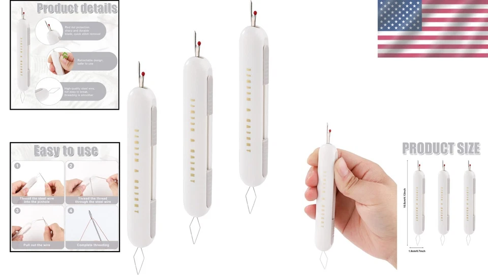 3pcs Upgraded 2 in 1 Needle Threader Seam Ripper, Multifunctional Integrated Sea - Image 2 of 4