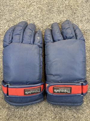 Vintage Thinsulate Winter Gloves Men's Size Medium Adjustable Cuff (Blue/Red)