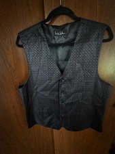 Nicole Miller Mens M 100 Silk Front Formal Tuxedo Vest Black Jacquard Waistcoat