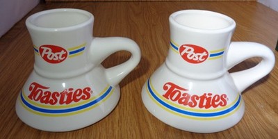 Post Toasties Wide Bottom Ceramic No Spill Shape Travel Coffee Mug Cup Set of 2