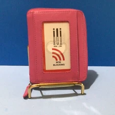 new  Genuine Leather wallet RFID Blocking #7859 Hot pink ILI