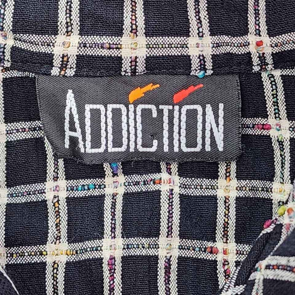 Blusa vintage con botones para mujer Addiction grande negra a cuadros manga larga Foto 4 de 4