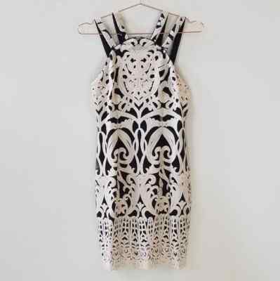 New FOXIEDOX Embroidered Off White Black Mini Dress | eBay