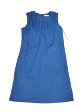 New Calvin Klein Women Solid Blue Ruffle Sleeveless Summer Dress Sz 6
