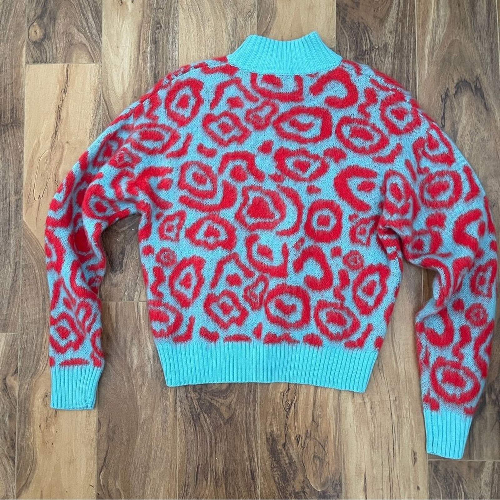 Essentiel Antwerp Jacquard Turtleneck Sweater Small Blue Red NWT Anthropologie image 2