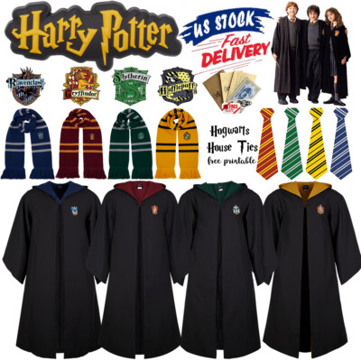 US Harry Potter Children Adult Robe Cloak Gryffindor Slytherin Cosplay  Costume L | eBay