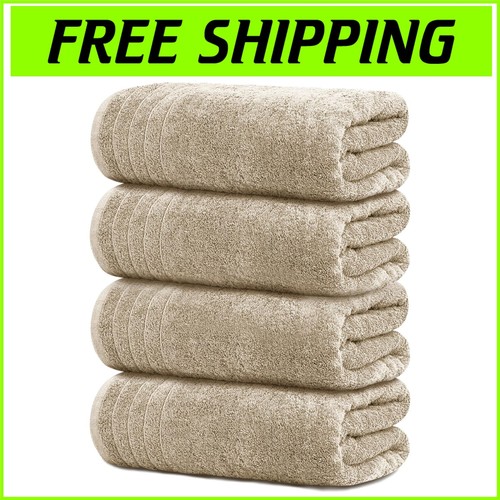 Super Soft & Quick-Drying Extra-Large Towels - 30x60 Inches in Beige, Set of 4