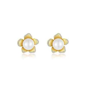 Authentic BRAND Lafonn Gold Plated Freshwater Pearl Flower Stud Earrings E0589PLG00