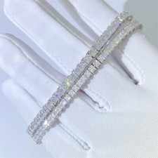 2.5/3mm D Color Princess Cut Moissanite Tennis Bracelet 925 Sterling Silver Gift