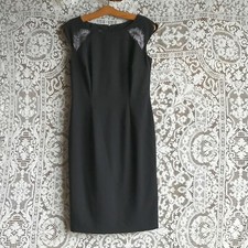 Nine West Little Black Dress Silver Beaded Shoulder Cap Sleeves Size 4 LBD