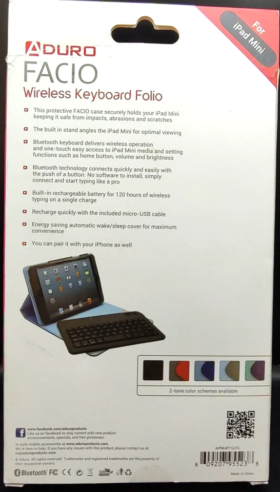 Aduro FACIO Folio Case with Bluetooth Removable Keyboard for Apple iPad Mini Foto 4 de 4