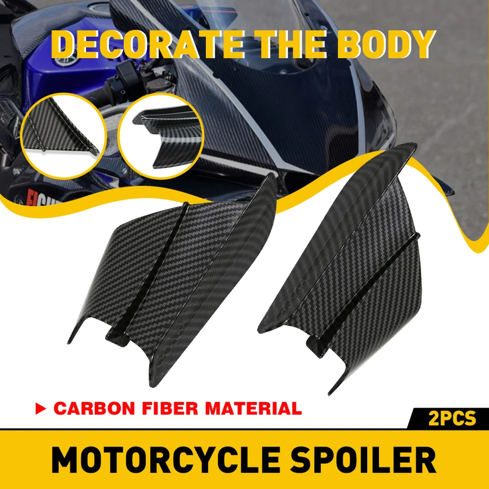 1Pair Motorcycle Side Winglets Air Deflector Wing Kit Spoiler Gloss Carbon Fiber - Image 2 of 4