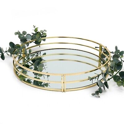 30cm Gold Metal Vintage Mirror Glass Round Candle Plate Perfume Display Tray 30cm Gold Metal Vintage Mirror Glass, 30cm Round Mirror Tray