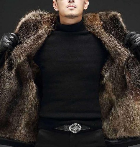 Mens Real Mink Fur Lined Long Coat Mink Fur Collar Hooded Parkas Overcoat Luxury - Picture 5 of 28