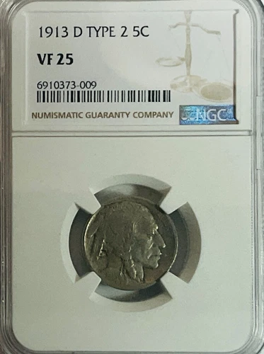 1913 D Type 2 Buffalo Nickel - NGC VF25 - Very Nice Coin