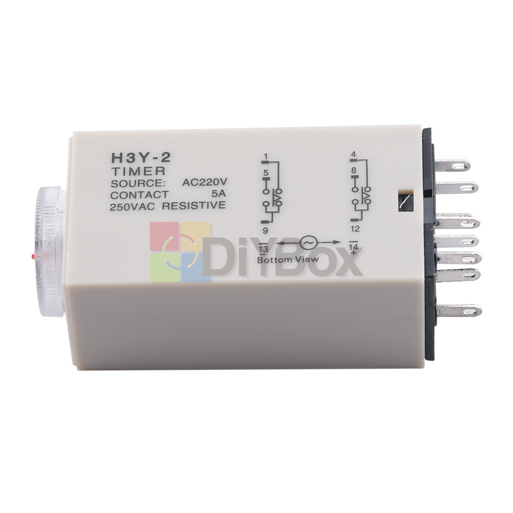 RELAND SUN Relais Temporisé AC 110/220 V DC12/24 V H3Y-2 - Minuteur Statique 1S-60 M DPDT Avec Prise (220 V, 5 Secondes