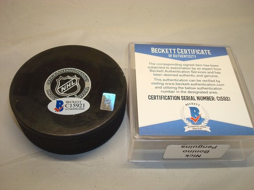 Nick Bonino Signed Pittsburgh Penguins Hockey Puck Autograph Beckett BAS COA 1A - Picture 2 of 3