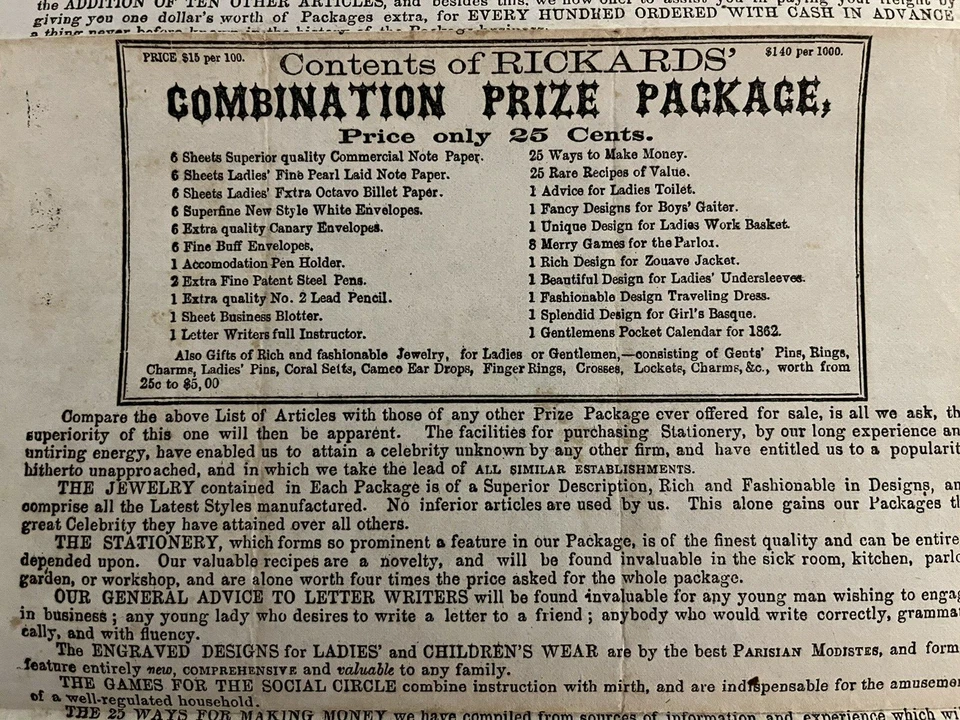 Union Patriotic sobre anuncio volante/circular S.C. Rickards New York Foto 2 de 4