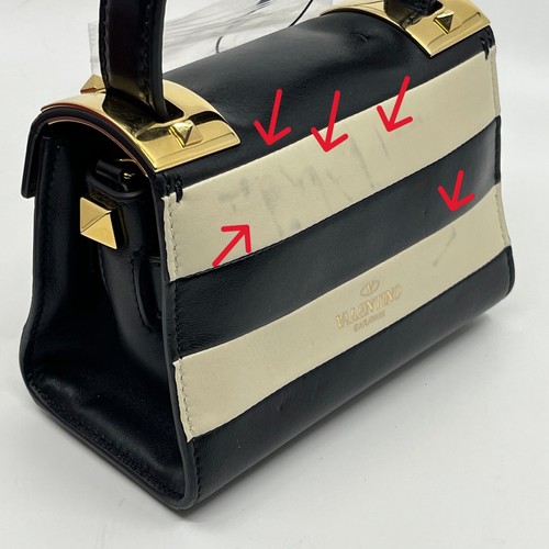 Valentino Tachuelas Mini Bolso de Mano 2 Vías Negro Blanco Borde Auténtico De Japón - Imagen 7 de 24