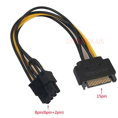 SATA 15 pin Male to 8 pin 6+2 PCI-Express PCIe Video Graphic Card Power Adapter
