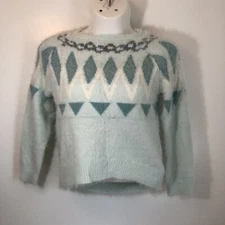 Lauren Conrad Medium Sweater Multi-Color Fuzzy Hi-Low Scoop Neck Long Sleeve NWT
