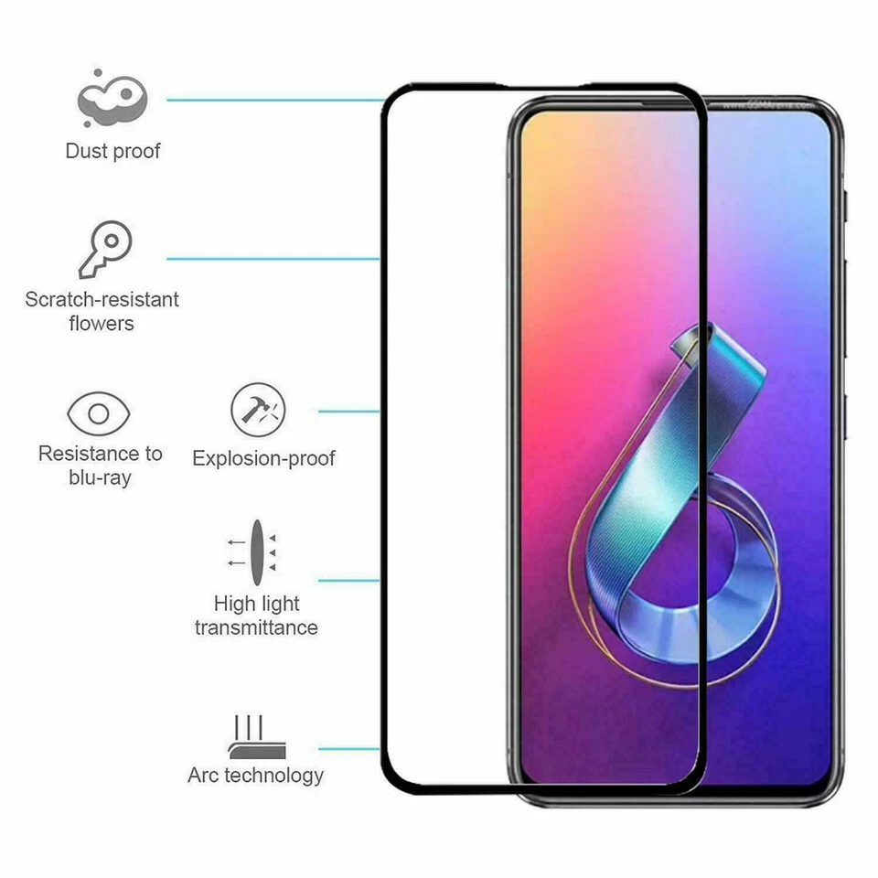 Protector de pantalla de película de vidrio templado de cobertura completa para ASUS ZenFone 6 [Paquete de 2] Foto 3 de 4
