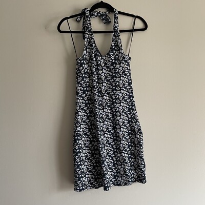 Hollister Women XS Long Navy Blue Floral Tie Halter Neck Lined