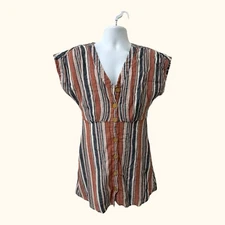 Francesca’s Blue Rain Womens L Button Front Stripe Slip Dress Boho Hippie Flaw