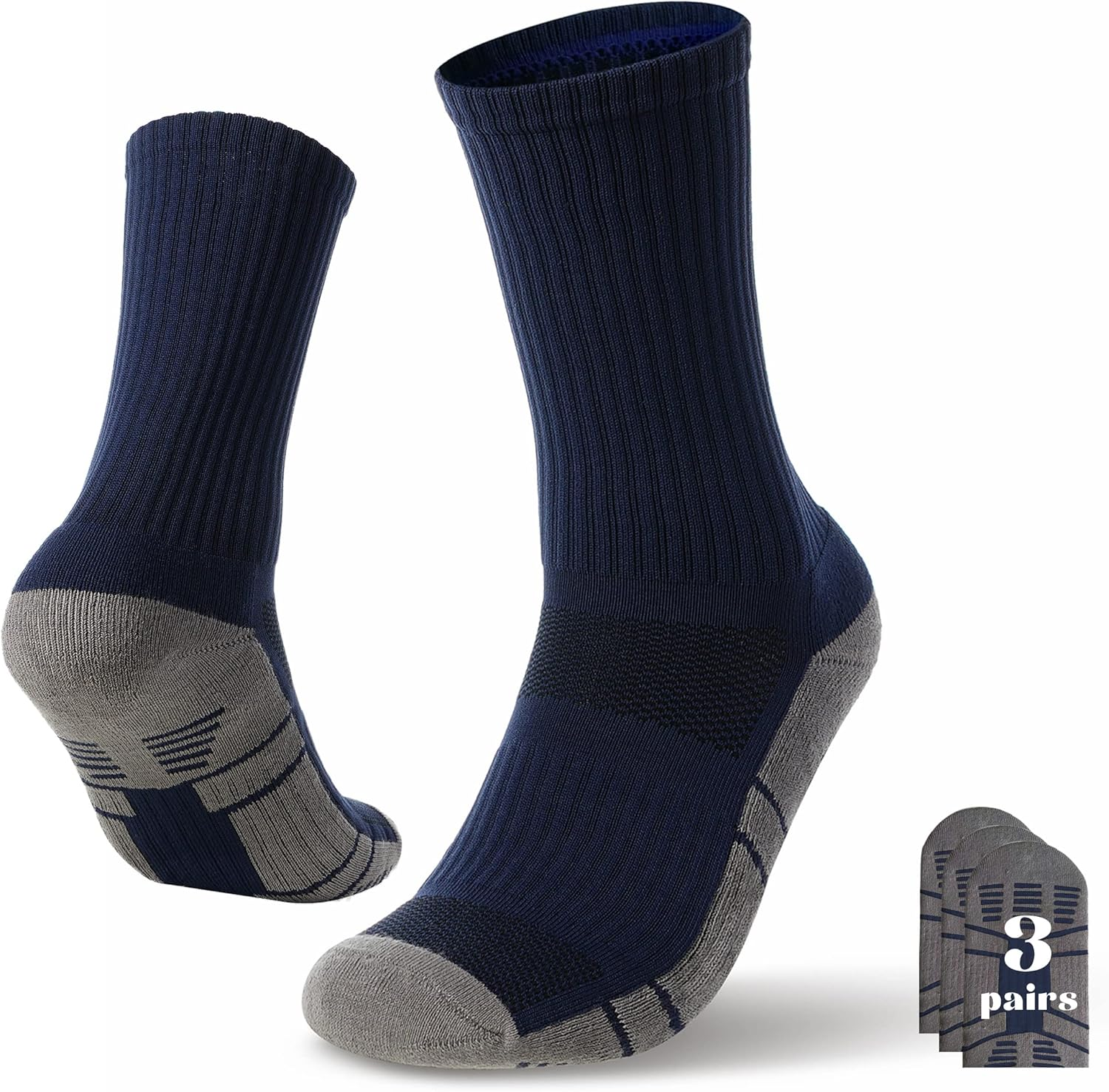 Men'S Moisture Wicking Outdoor Hiking Work Compression Cushion Crew Socks 3 Pack