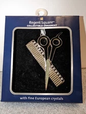 Christmas Cosmotoligist Ornament New In Box Shear/Comb With European Crystals 