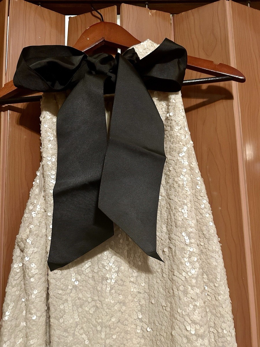 h&m bow back sequin dress SPARKLYH&M Limited Edition RARE White Sequin Tie-back Bow Dress sz M  Authentic