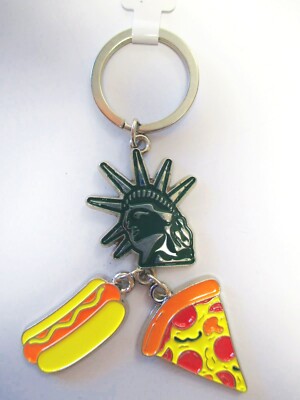 New York Schlüsselanhänger 3 Charms Metall keyring Hot Dog Pizza