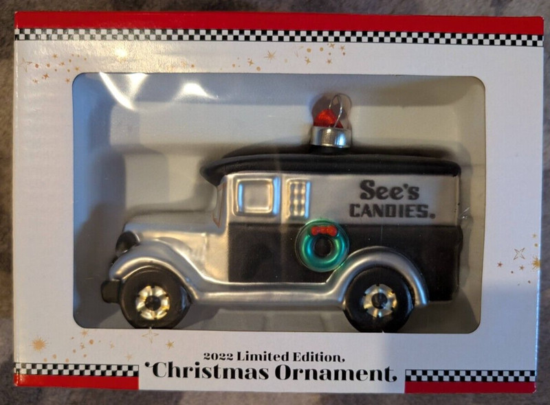 See's Candies Christmas Ornament Glass Delivery Truck 2022 Limited Edition NEW