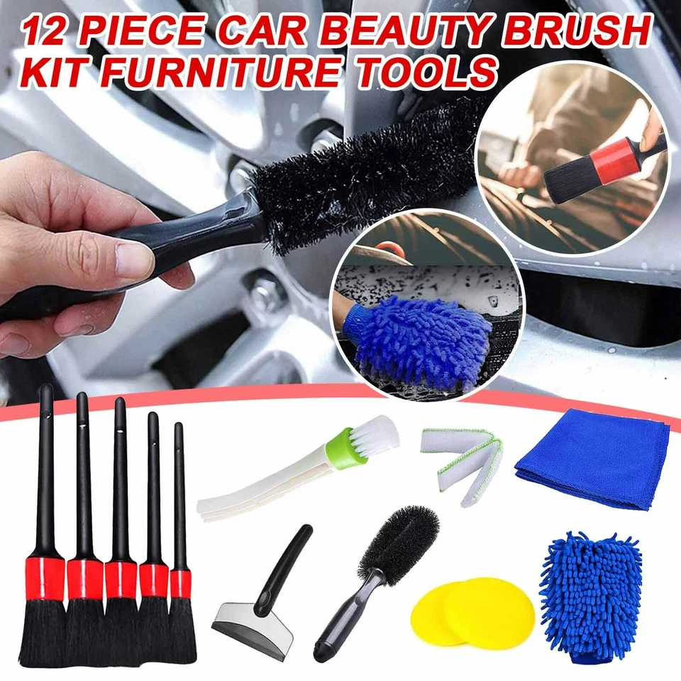 12 Piece Plastic Round Brush For Car Beauty Detail Car Cleaning Small Brush AF3V