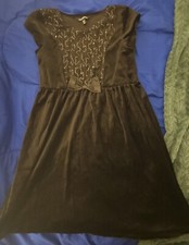 Girls Black Simple Holiday Party Dress George Velour Sequins Bow Size XL 14/16