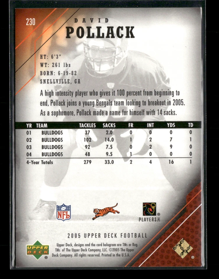 David Pollack 2005 Upper Deck RC 19/50 #230 - Image 2 of 2