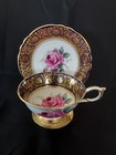 RARE DW Paragon Cobalt Cup Saucer w/Brocade Gold Gilt 4 Pink Floating Roses  Eng — photo 1
