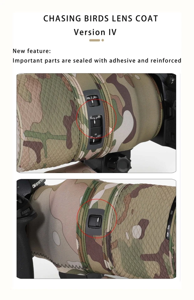CHASING BIRDS Camuflaje Impermeable Lente Abrigo para Olympus 100-400mm F5-6.3 IS ED Foto 4 de 4