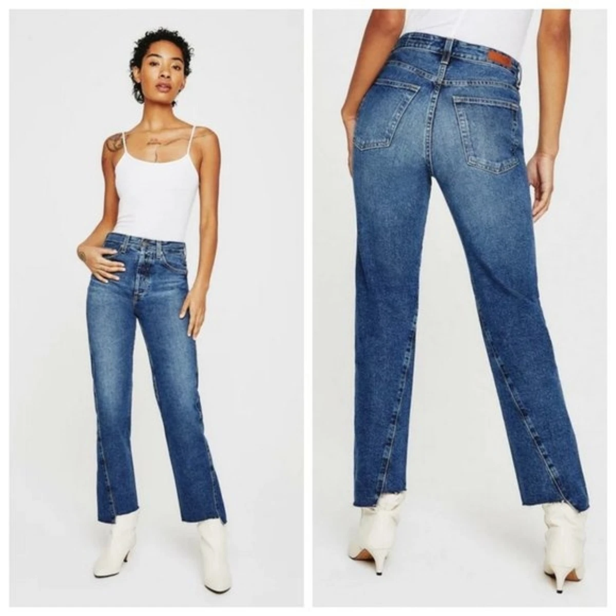 AG JEANS Twisted Alexxis Jeans High Rise Raw Hem Mentor Dark