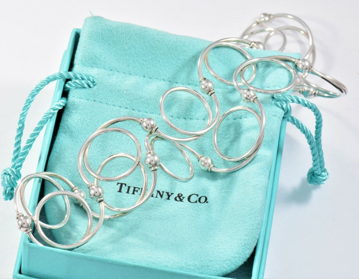 Tiffany & Co Vintage 2000 Silver Swirl Twirl Bead Link Circles 