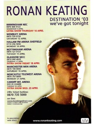 RONAN KEATING (BOYZONE) 2003 Tour  UK FLYER / mini Poster 8x6 inches
