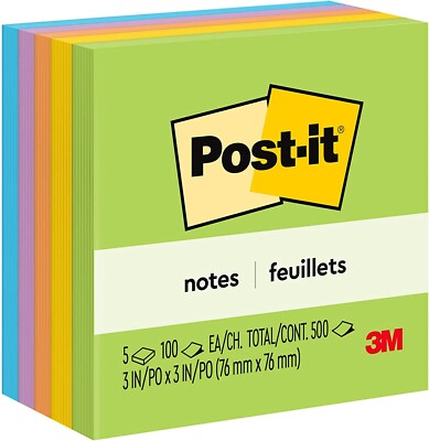 Post-it Notes Ultra Color Notes, 3 x 3, Five Colors, 5 Pads 1 Pack