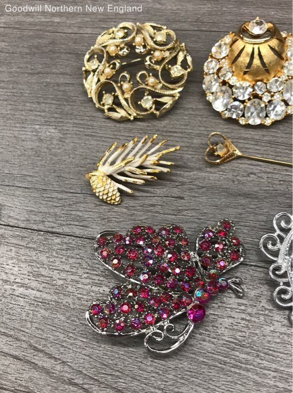 Costume Jewelry Pin Brooches Lot w. Rhinestone Butterfly Leaf Floral eBay